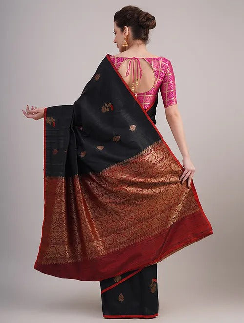 Black Tussar Silk Banarasi Saree