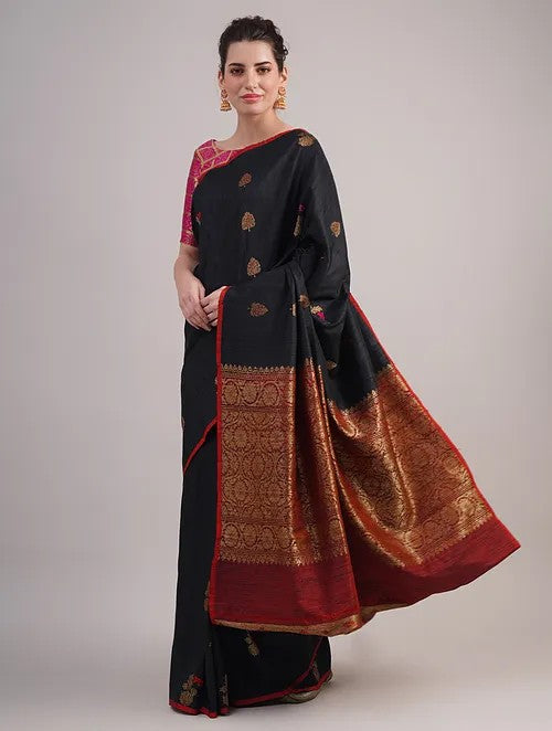 Black Tussar Silk Banarasi Saree